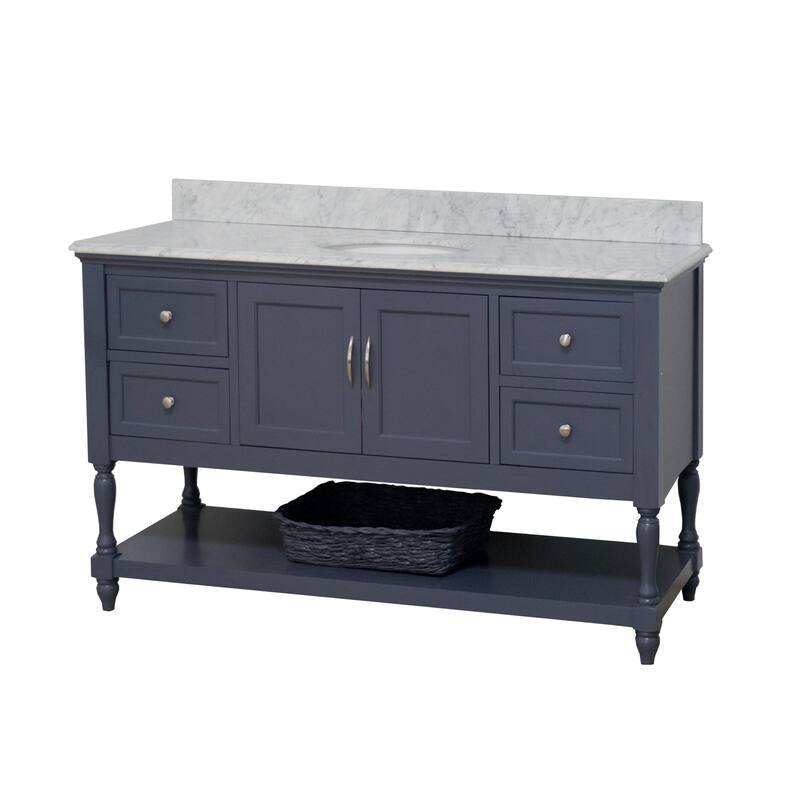 KitchenBathCollection Beverly 60" Single Bathroom Vanity with Carrara Marble Top