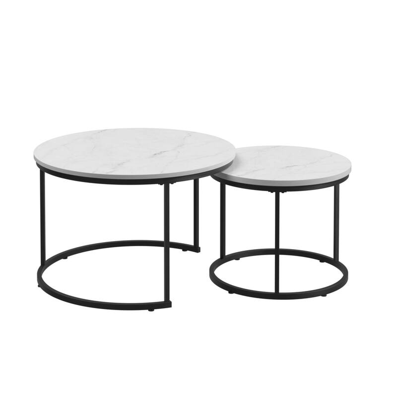 Anmytek Round Nesting Coffee Table Set 2 Piece Wood and Metal Side Tables for Living Room