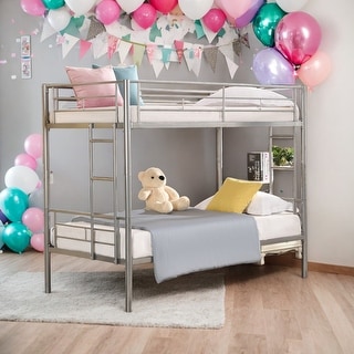 Twin over Twin Bunk Bed with Ladder and Sturdy System for Home
