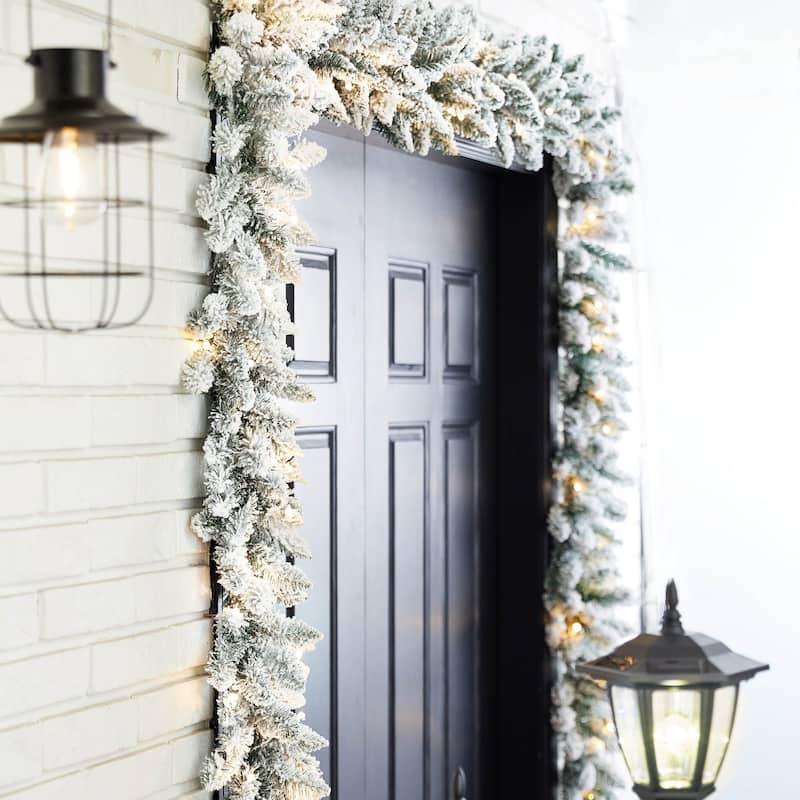 Glitzhome 24"D Pre-Lit Christmas Wreath Matched 2pk 9ft Garland Set