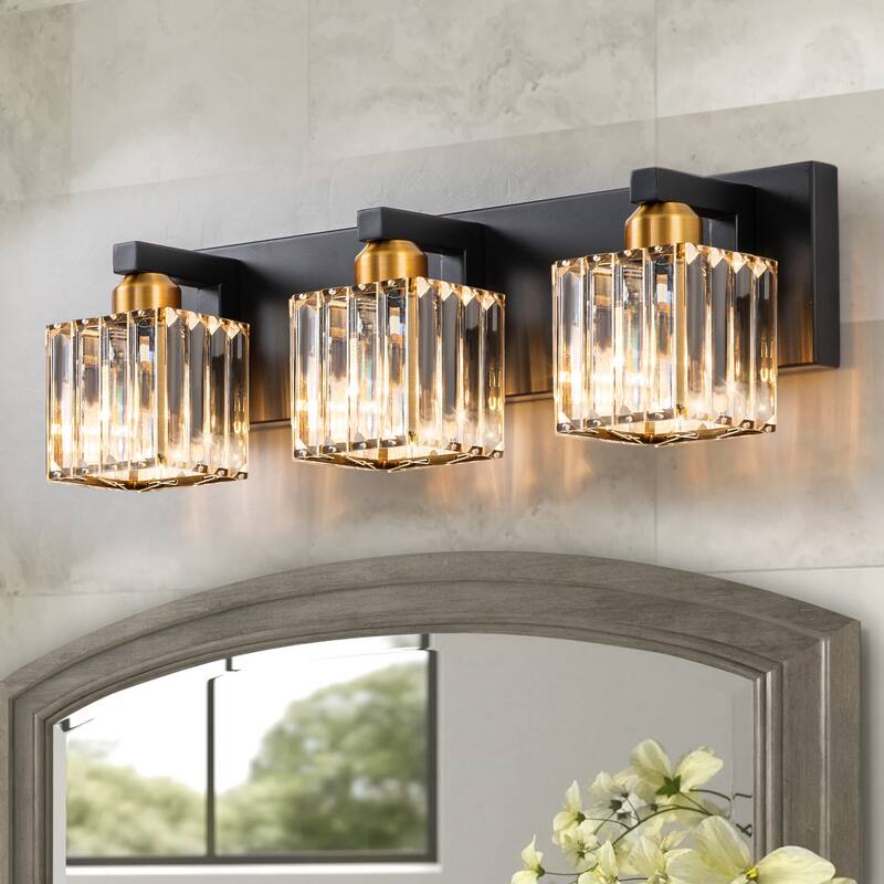 2/3/4/5 Light Bathroom Vanity Light Wall Sconce with Crystal Shade - 19.7 - Black & Gold