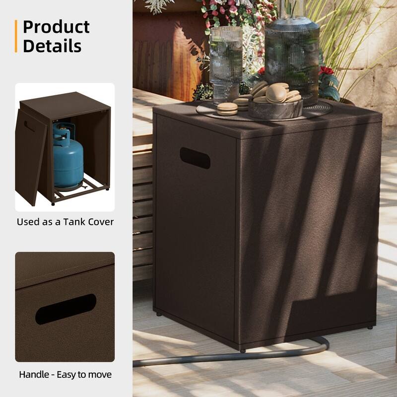 Patio Watcher Outdoor 56in. Rectangular Iron Fire Pit Table with Propane Tank Cover and Glass Wind Guard