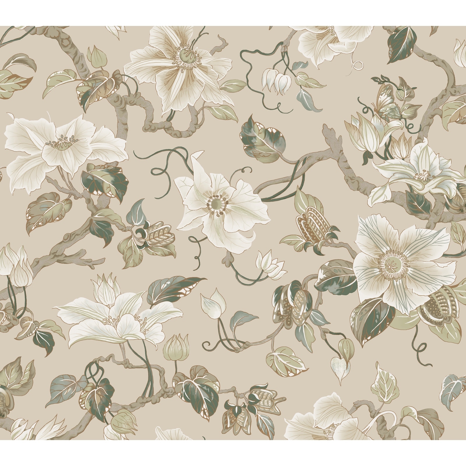 Ronald Redding Marguerite Vine Taupe Wallpaper