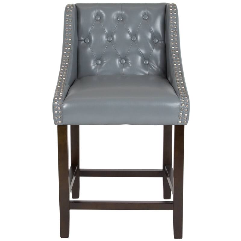 Transitional Tufted Upholstered/Walnut Finish Counter Stool (Set of 2)