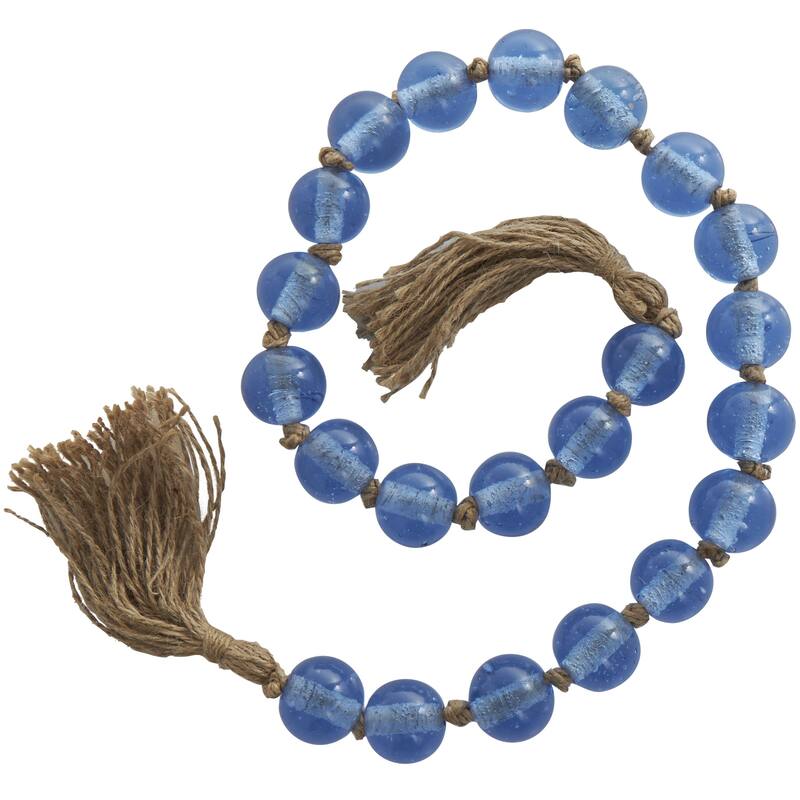 Glass Handmade Round Beaded Garland with Tassel with Knotted Brown Jute - Roche River Decor - Blue - 45"L