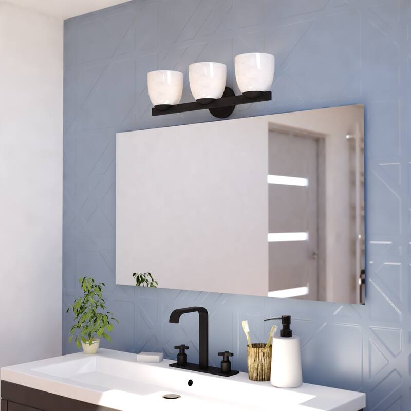 VAXCEL Bosworth Contemporary Bathroom Vanity Wall Light Fixture, White Alabaster Glass Shade, Dimmable, Reversible