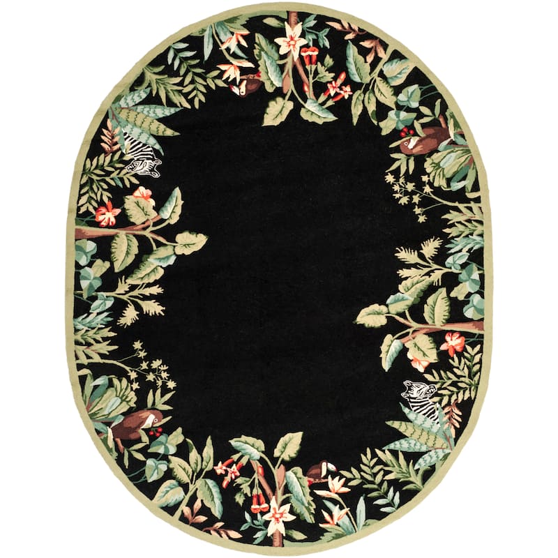 SAFAVIEH Handmade Chelsea Margrieta French Country Wool Rug - 7'6" x 9'6" Oval - Black/Green