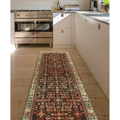 Fine Vintage Distressed Fatiha Charcoal/Ivory Runner - 3'0" x 10'3"