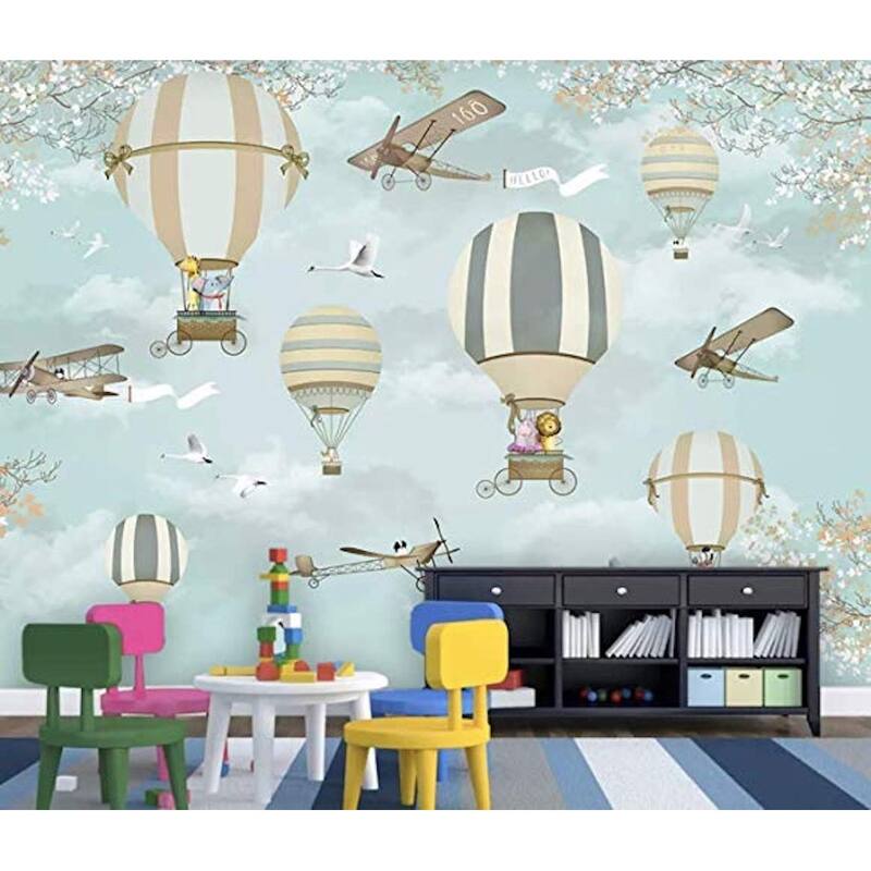 GK Wall Design Hot Air Balloon, Animals and Aircraft Little Branch Removable Wallpaper