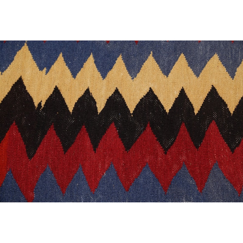 Flat-woven Geometric Chevron Kilim Oriental Hallway Runner Rug Wool - 3'1" x 6'7"