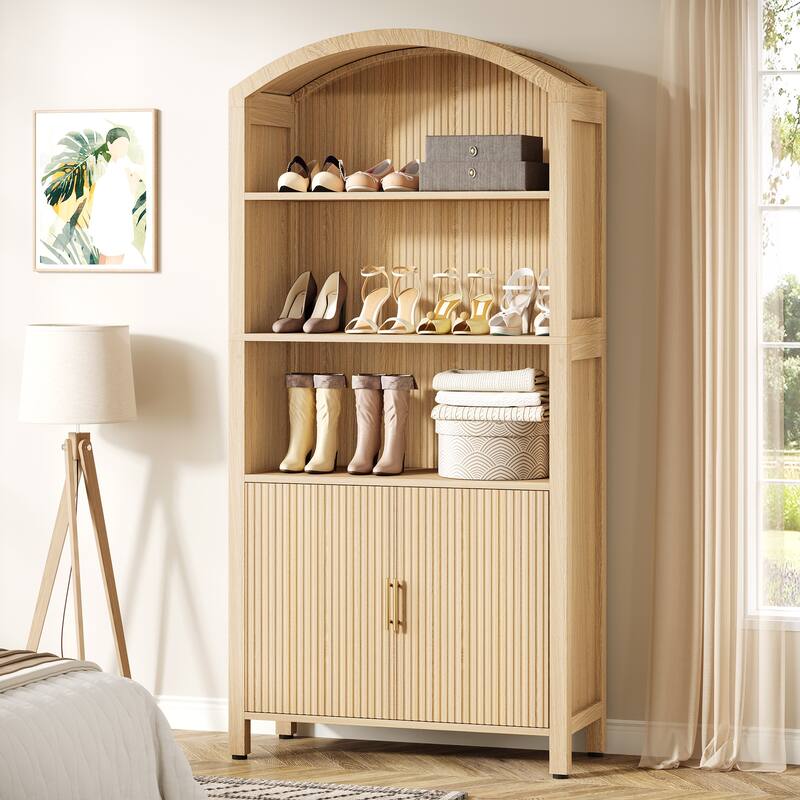 71'' Tall Arched Shoe Cabinet with Door, 5-Tier Shoe Storage Organizer