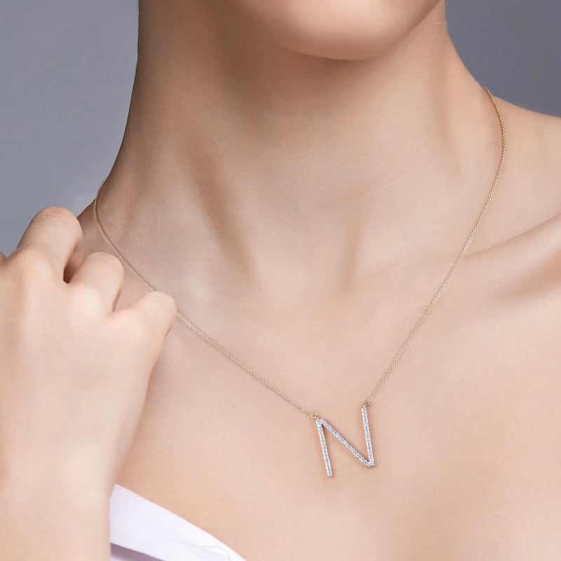 1/20ct TDW Diamond Classic Initial Pendant Necklace in Silver for Women