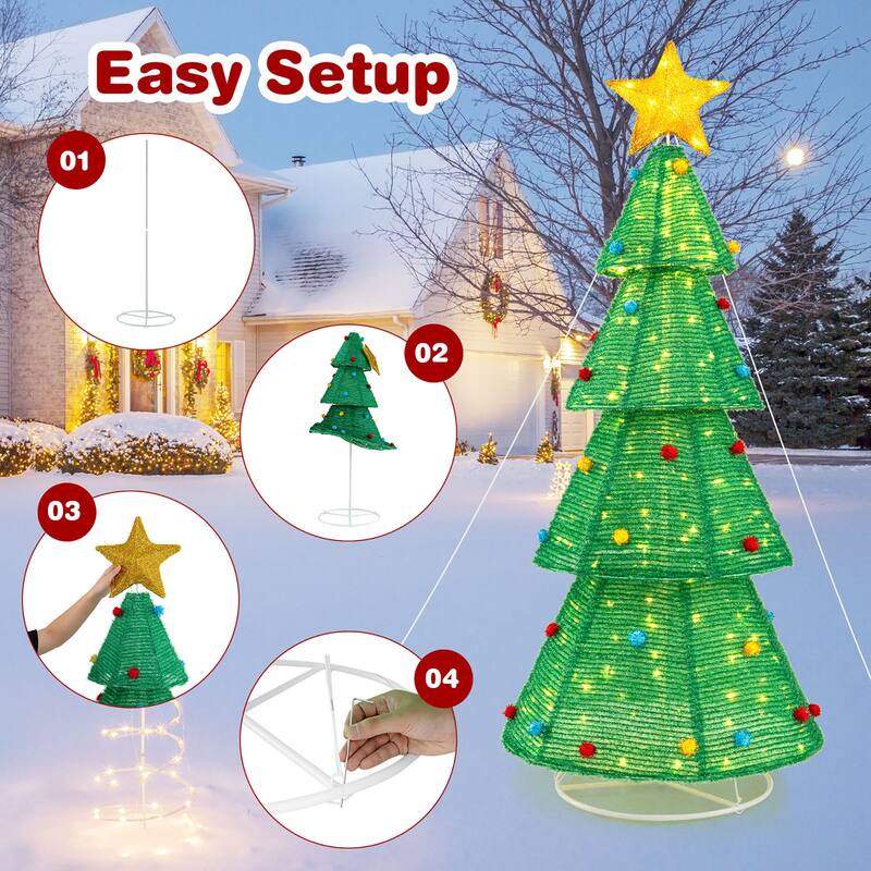 Gymax 6.2 FT Collapsible Christmas Tree w/ 200 Built-in LED Lights Top - Multi - See Details