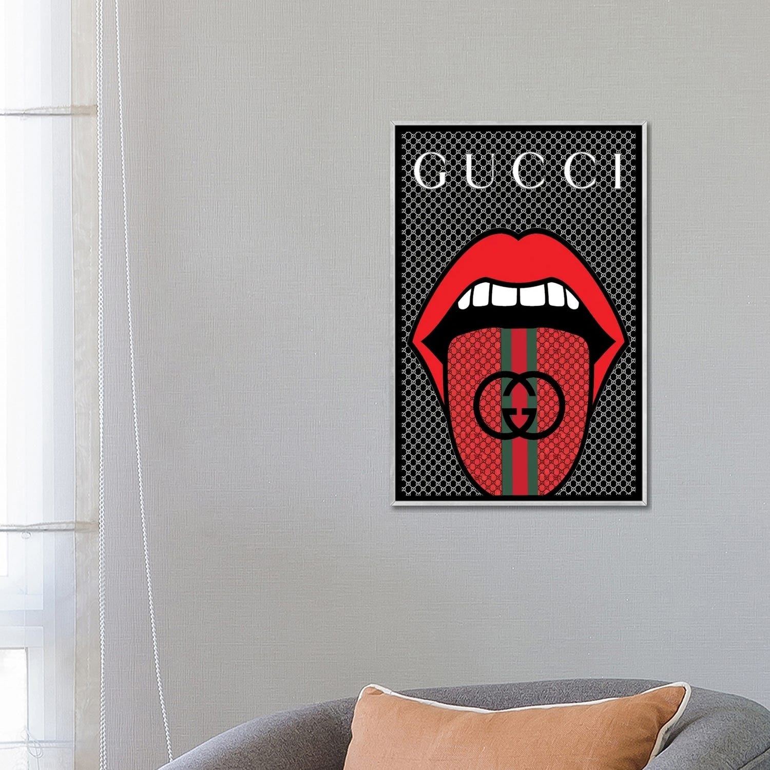 Framed Canvas Art (White Floating Frame) - Gucci Chanel Logo by Julie Schreiber ( Fashion > Fashion Brands > Gucci art) - 26x18 in