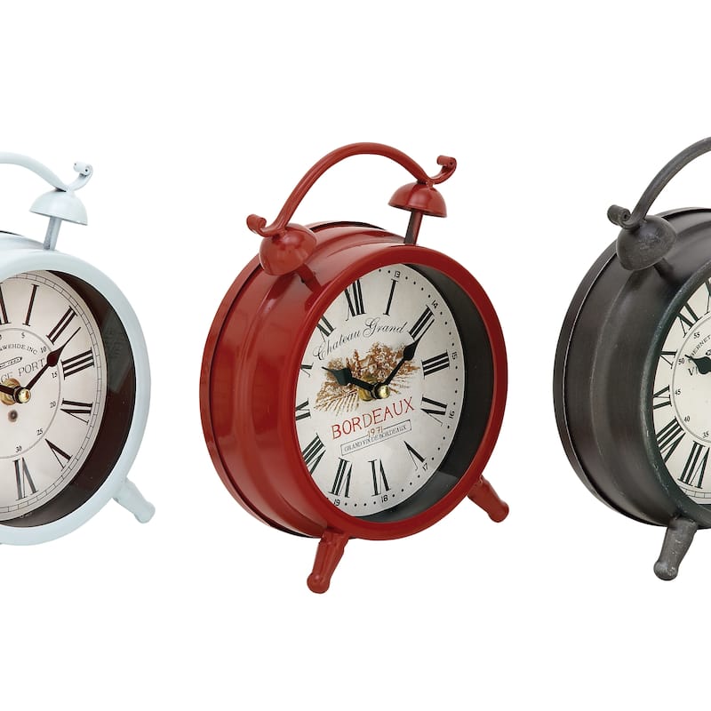 Benzara White/Red/Grey Iron Metal Striking Table Clock (Pack of 3)