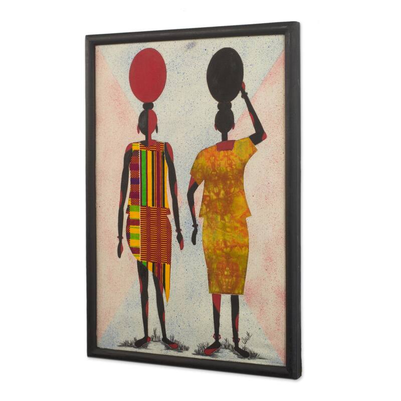 Novica Handmade Water Carriers Ii Cotton Batik Wall Art