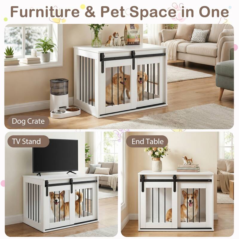 Gymax Dog Crate Furniture 31.5'' Heavy Duty Dog Kennel w/Sliding Barn