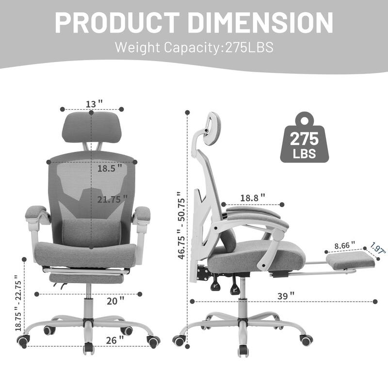 Ergonomic Office Chair with Footrest, High-Back Mesh Rolling Swivel Reclining Chairs Computer Desk Seat