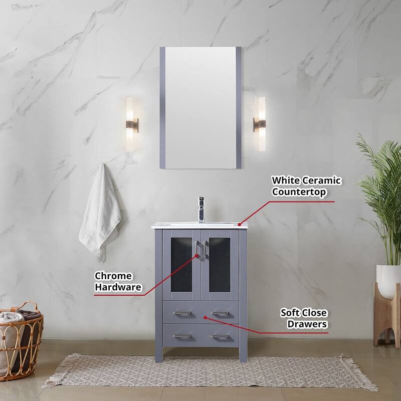 Volez Bath Vanity, White Ceramic Top and Mirror