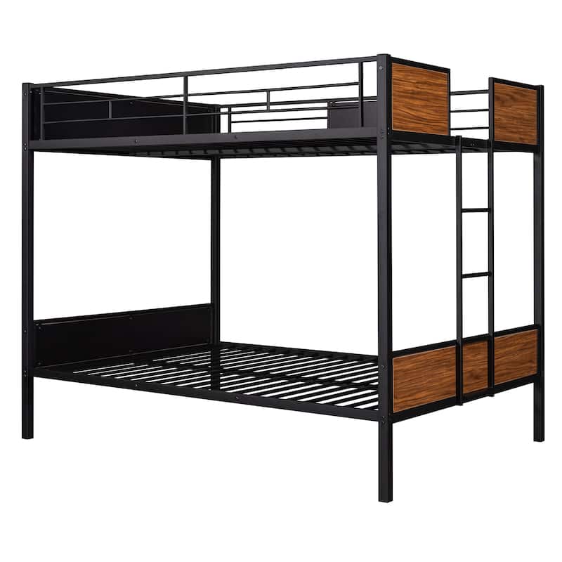 Full-over-full bunk bed modern style steel frame bunk bed with safety rail, built-in ladder