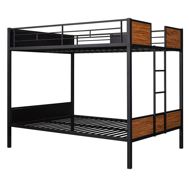 Modern Steel Frame Full-Over-Full Bunk Bed with Safety Rail and Built-in Ladder