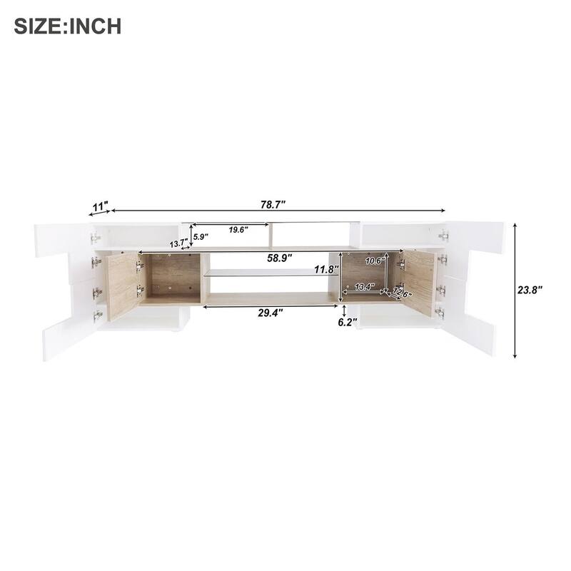 Merax TV Stand with 2 Illuminated Glass Shelves, High Gloss Entertainment Center for TVs Up to 80" - n/a