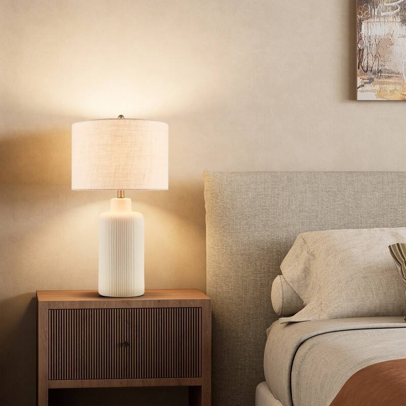 KAWOTI 25.25 inch White Ceramic Table Lamp - W14" x D14" x H25.5"
