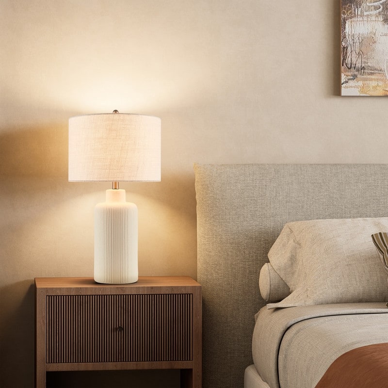 KAWOTI 25.25" White Ceramic Table Lamp Large Size - W14" x D14" x H25.5"