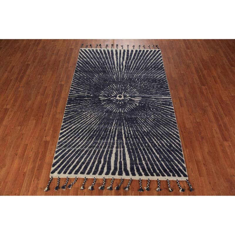 Blue Abstract Moroccan Oriental Area Rug Handmade Wool Carpet - 4'11" x 8'0"