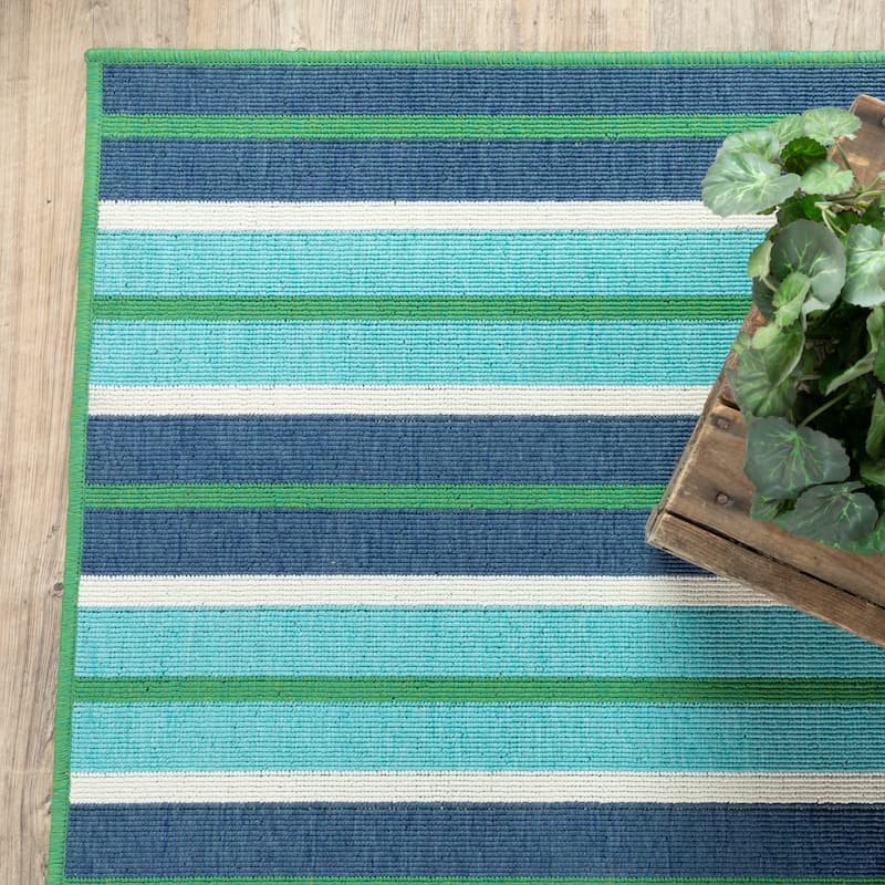 Style Haven Martinique Feeling the Blues Striped Indoor Outdoor Rug