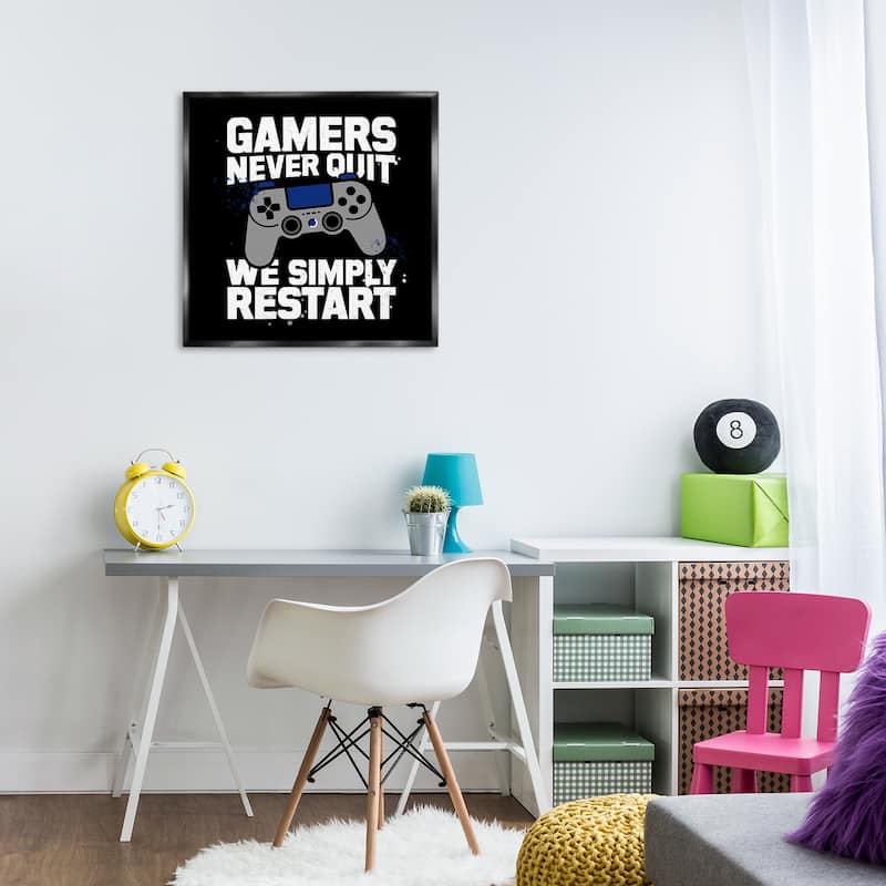 Stupell Gamers Never Quit Phrase Framed Floater Canvas Wall Art Design By Kim Allen