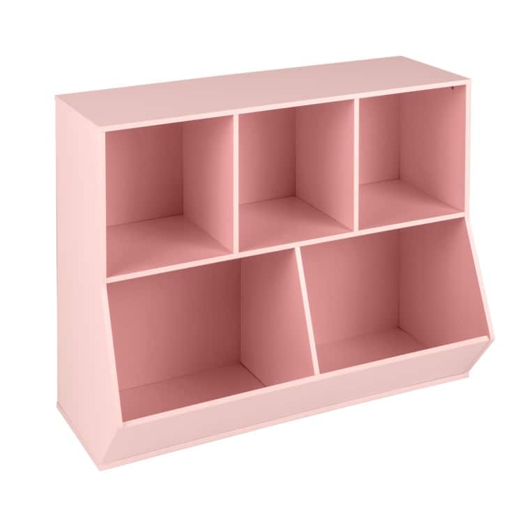 5-Cube Wooden Kids Toy Storage Organizer with Anti-Tipping Kits - 35.5" x 16" x 30" - Pink