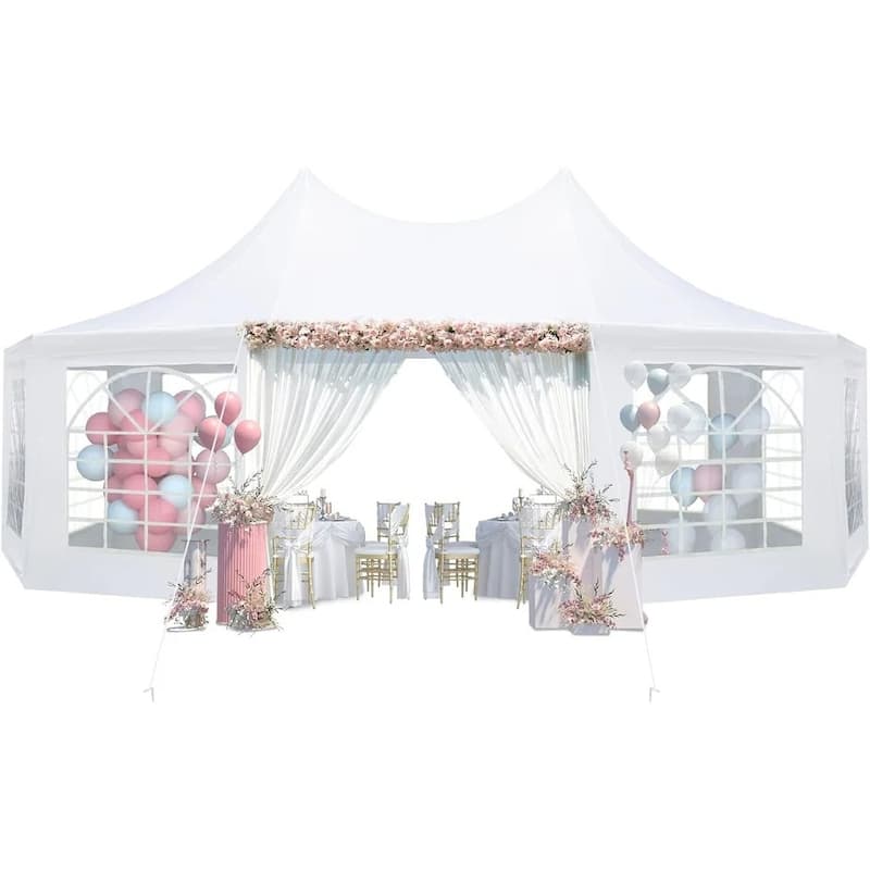 EROMMY 26x19 Adjustable Sidewall White Pavilion Gazebo Tent for Outdoor Party Shelter