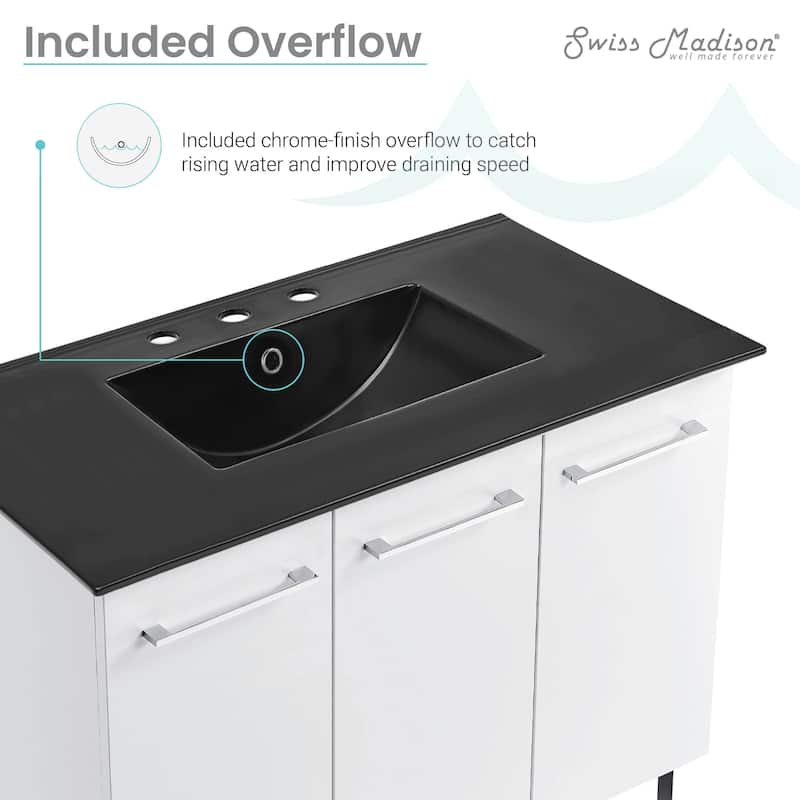 Annecy 36 In. White Bathroom Vanity With Black, 3-Hole Ceramic Sink Top