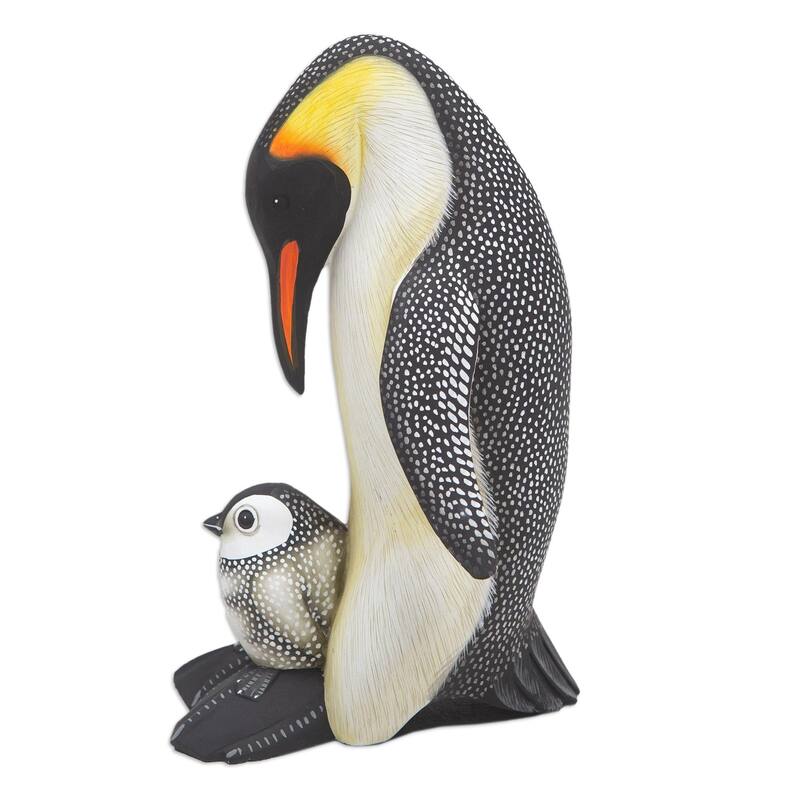 Novica Handmade Penguin Mother And Chick Wood Sculpture