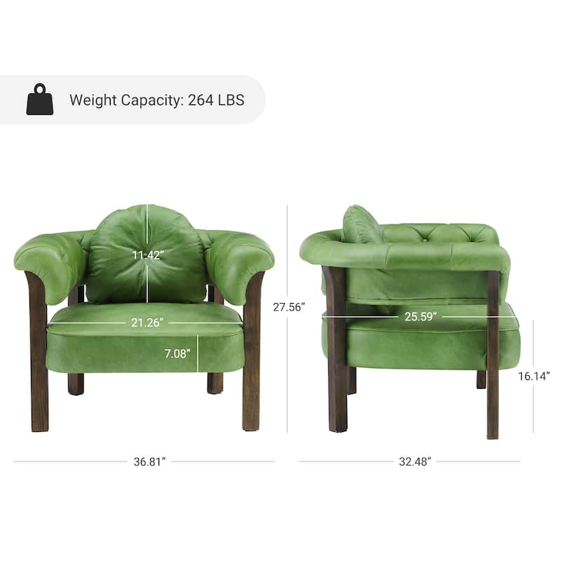 Art Leon Mid-century Top Grain Leather and Wood Accent Chair
