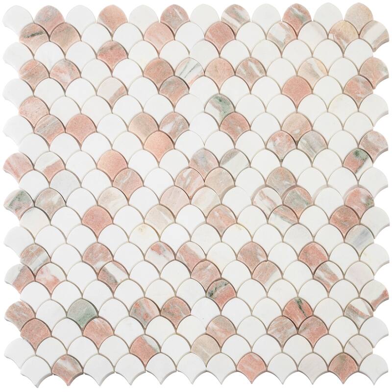 Rosendal 11x11 in. Polished Thassos, Norway Rose Fish-shaped Mosaic Wall and Floor Tile (4.2 sq ft/case, 5-Pack)