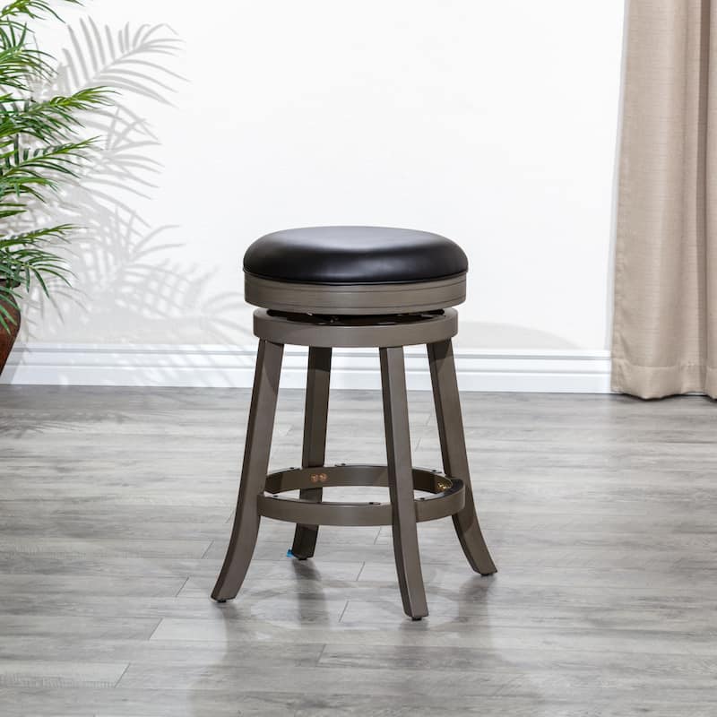 DTY Indoor Living Creede Backless Swivel Stool - Weathered Gray Finish/Black Bonded Leather - Counter Height - 23-28 in.