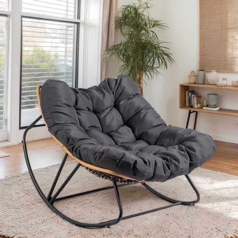 Outdoor Wicker Papasan Chair with Padded Cushion for Patio - 51"D x 30"W x 32"H