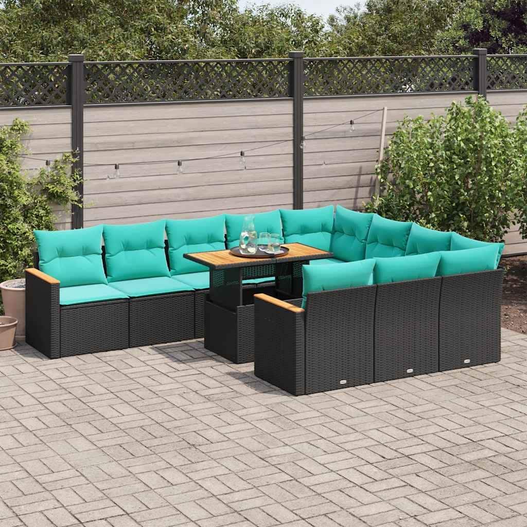 vidaXL Patio Sofa Set with Cushions Table and Sofa Modules 11 Piece Poly Rattan - 21.7 x 24.4 x 27.2