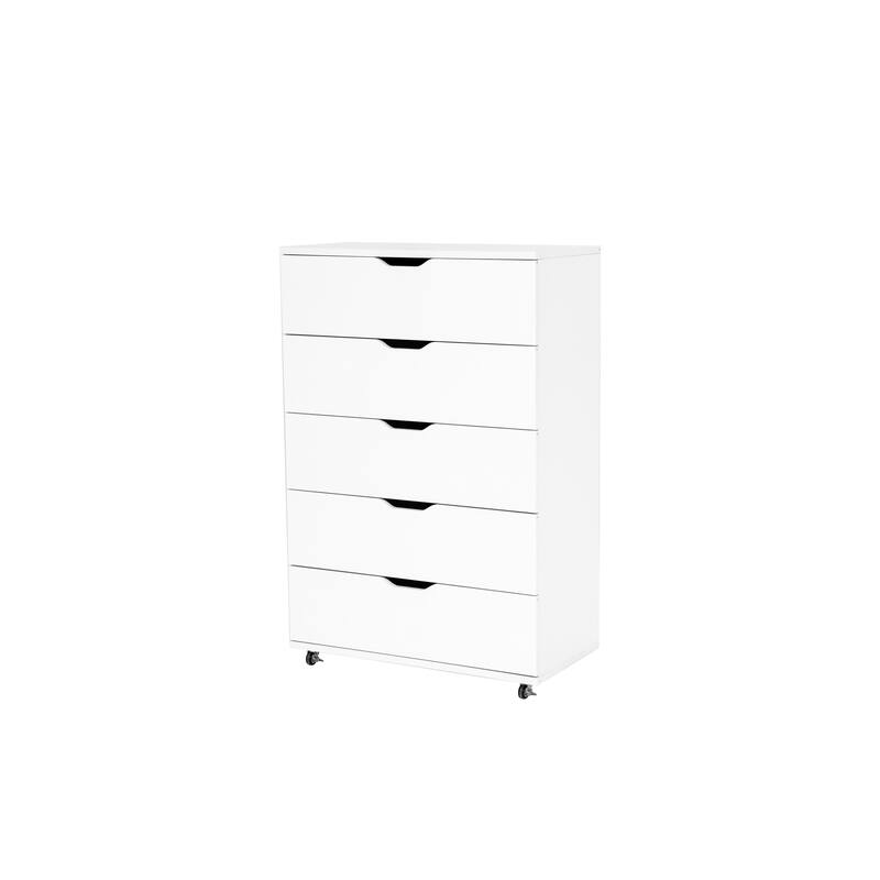 5 Drawer Storage Cabinet with Wheels Tall Dresser Modern Design Movable