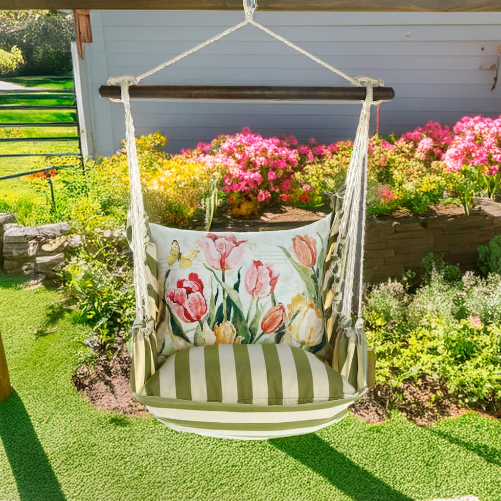 Magnolia Casual Swing Set 4 piece - Summer Palms Stripe w/ Pink and Yellow Tulips