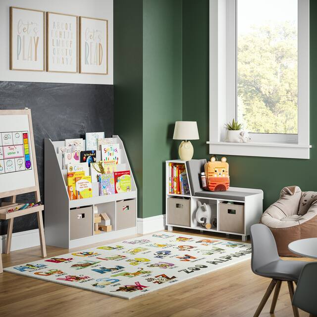 RiverRidge Home Kids Bookrack with Three Cubbies, White