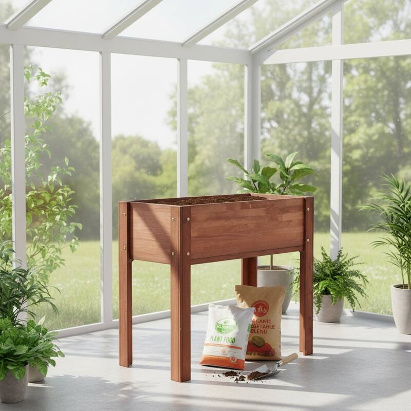 Anmytek Elevated Raised Garden Bed Standing Height Patio Backyard Planter Wooden