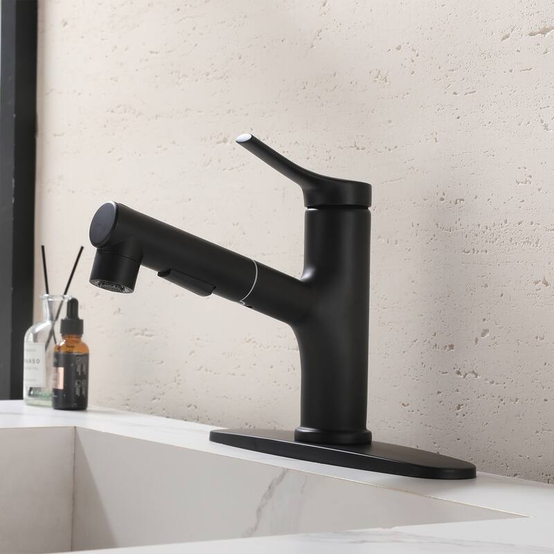 7.8" H Single-Handle Bathroom Sink Faucets with Pull Out Sprayer, Single Hole Vessel Faucet With Deck Plate