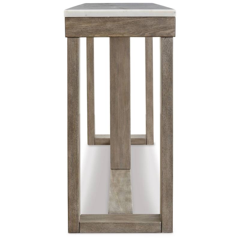 Aska Sofa Console Table, Block Profile, Marble Top, 64 Inch Taupe Gray