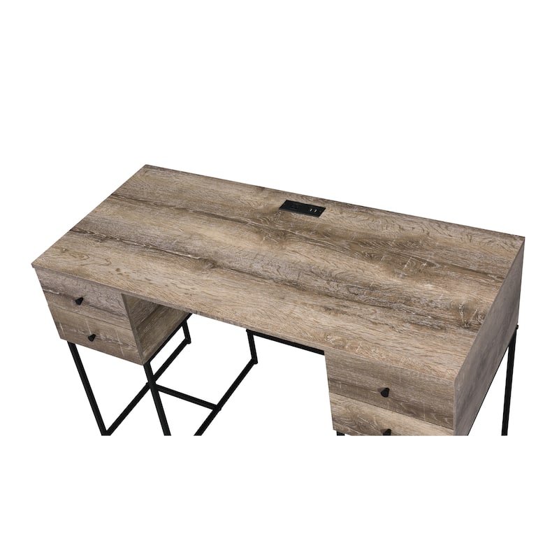 Desirre Rustic Oak & Black Finish Wirting Desk w/ USB Port - Oak