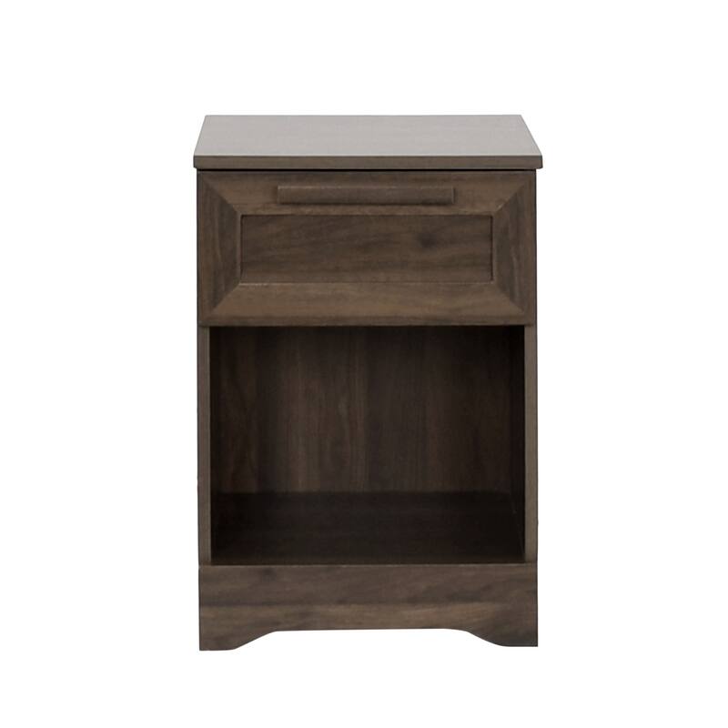 Rustic Faux Wood Nightstand with Drawer and Shelf, 1-Drawer Storage Table for Bedroom and Living Room