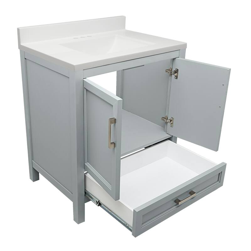 Nevado 37" Bathroom Vanity with Cultured Marble Vanity Top Sink in White with White Basin