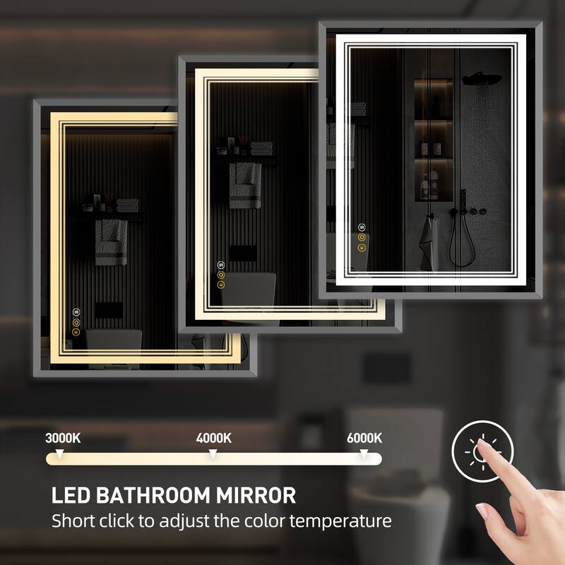 RS Rectangular Wall Mount Vanity Mirror with Lights for Bathroom, 3 Colors Dimmable LED, Anti-Fog, Memory Function